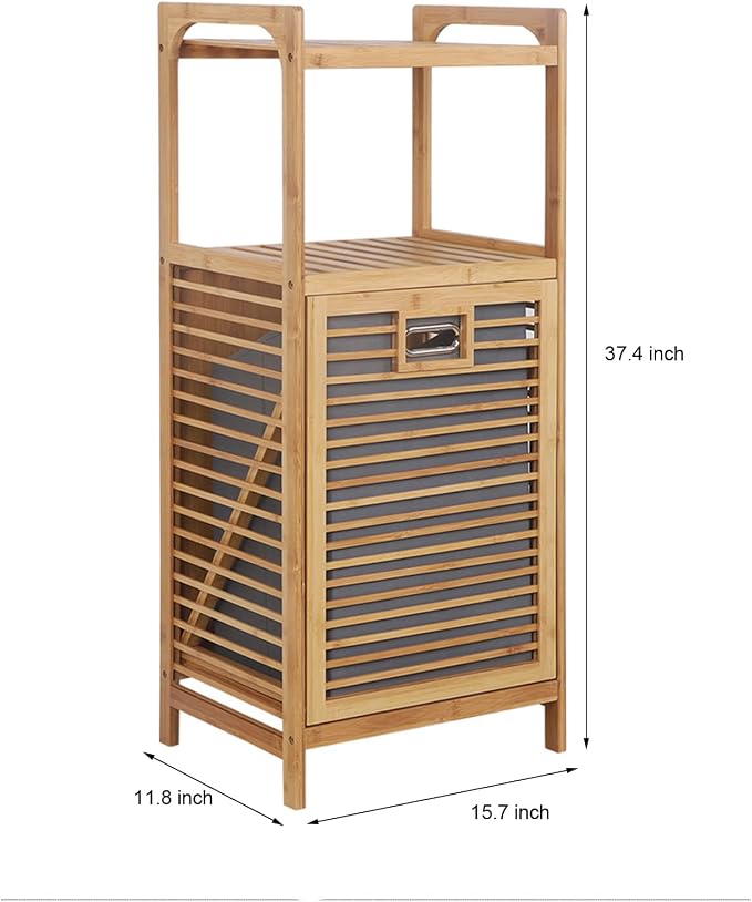 3 Tier Bamboo Laundry Hamper, Large Capacity Free Standing Hamper - Image 2