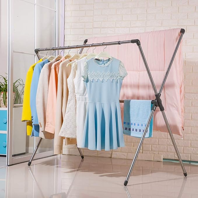 BAOYOUNI Double Poles Folding Clothes Drying Rack Stainless Steel Expandable - Image 4