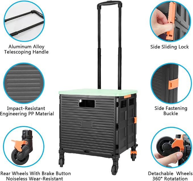 FELICON SELORSS Foldable Utility Cart Folding Portable Rolling Crate Handcart - Image 2