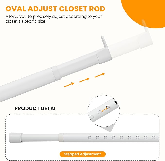 Oval Closet Rod for Hanging Clothes 18 to 52 Inch Adjustable - Image 2