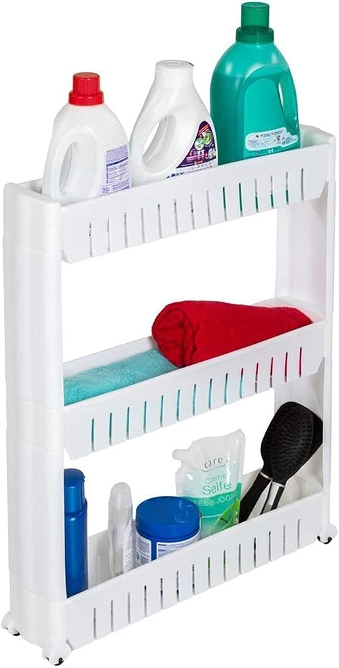 3-Tier Slide Out Storage Trolley, Storage Shelf, Moving Wall Cabinets Tower by Unknown