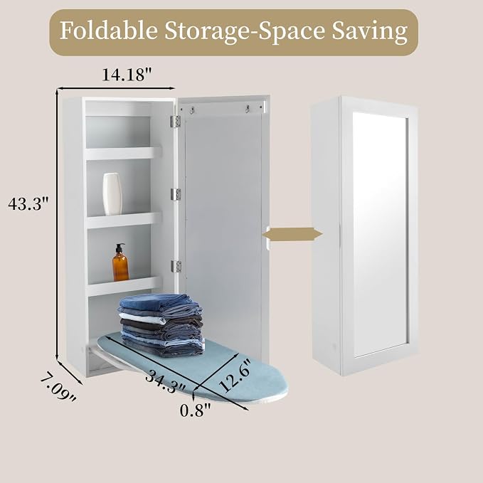 Folding Ironing Board Wall Mounted Ironing Board Cabinet, 180° Rotating - Image 6