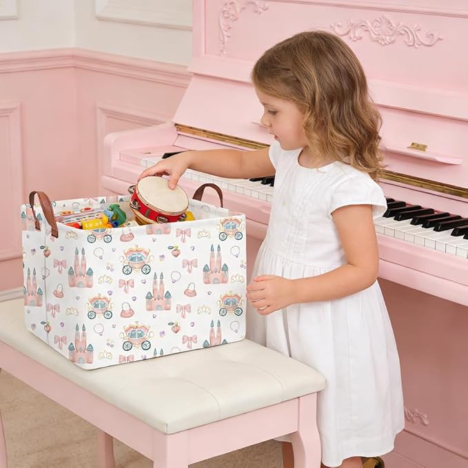 Rectangular Princess Castle Basket, Collapsible girl storage box, Gift Organizer - Image 4