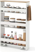 Slim Rolling Storage Cart, 4-Tier Kitchen Utility Carts on Wheels, Wood by SILKYDRY
