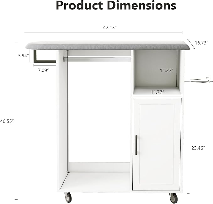 Rolling Ironing Board with Storage, Ironing Cart with Iron Holder and Coat - Image 2