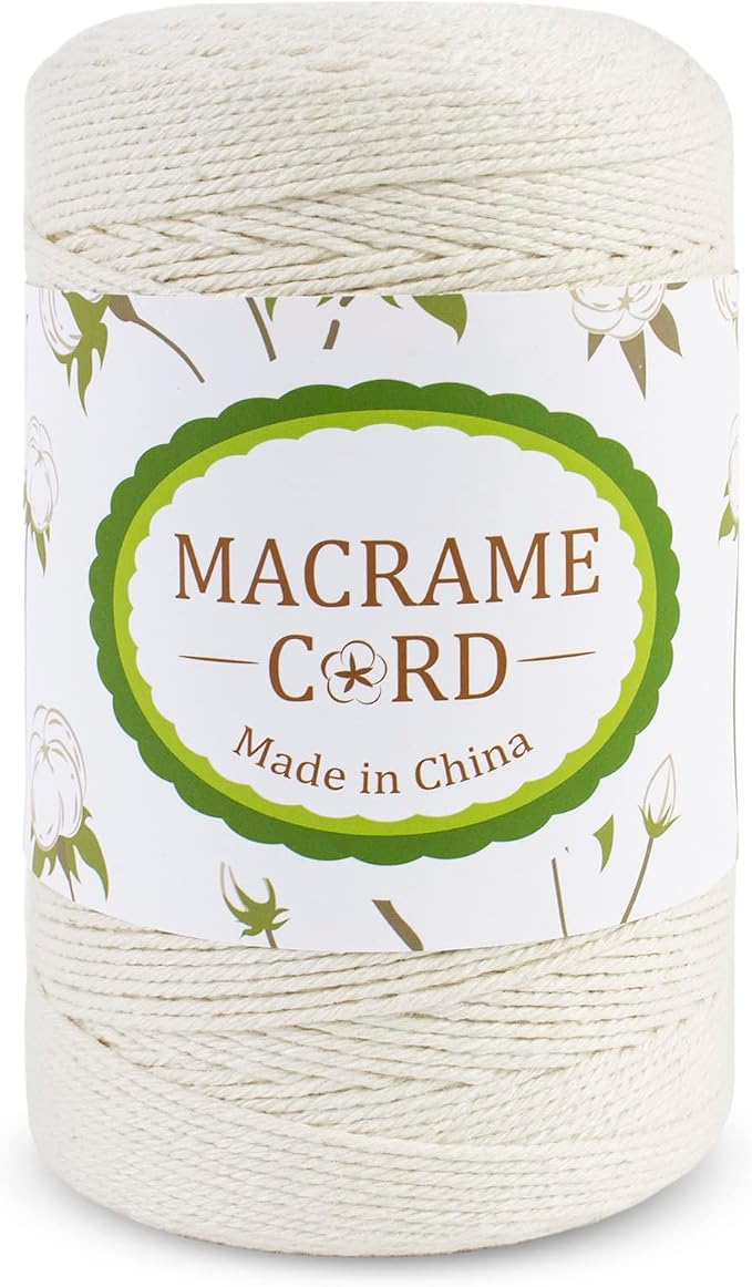 Beige 1.5mm Macrame Cord, 437 Yards, Natural Cotton, Craft String by LEREATI