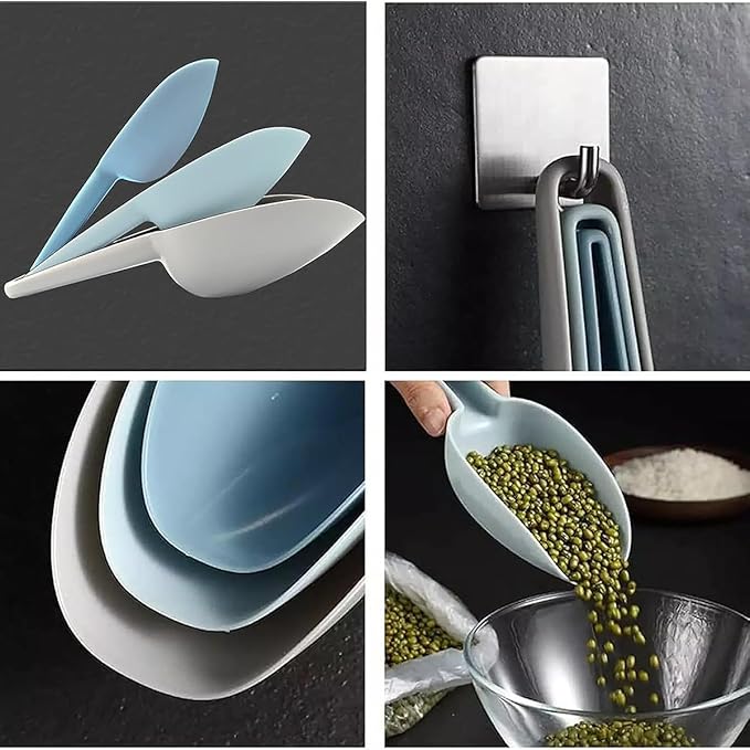Nesting Kitchen Scoops for Ice Cubes Set of 4, Flour & Coffee Beans, Plastic - Image 6
