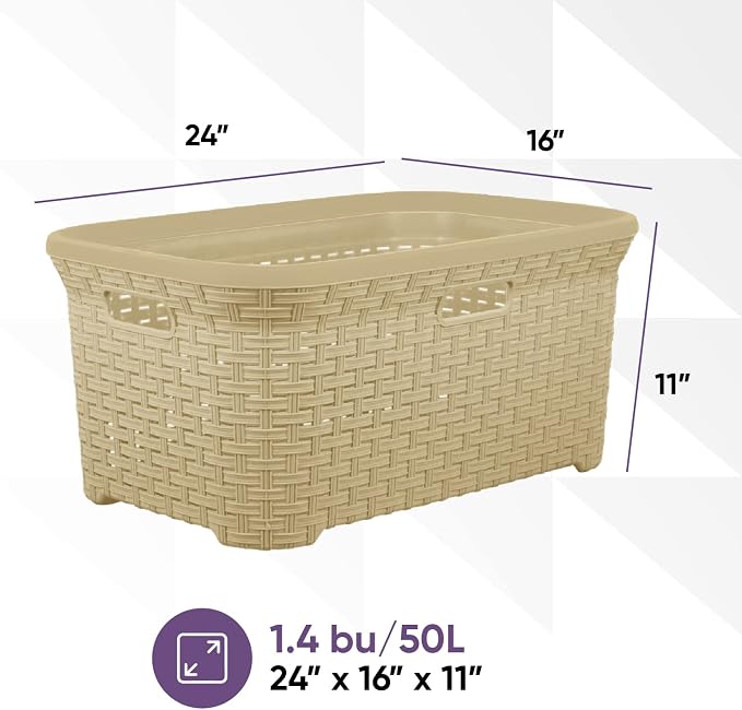 Superio Laundry Basket Plastic Storage Hamper Basket, Wicker Design 50 Liter - Image 2