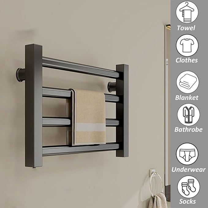 Energy-Saving Small Towel Warmer 4-Bar Heated Drying Rack Wall-Mounted Heated - Image 2