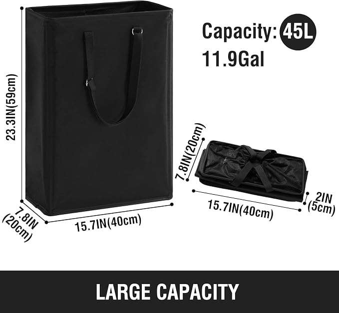 Slim Laundry Hamper with Adjustable Long Handles, 45L Small Laundry Baskets - Image 3