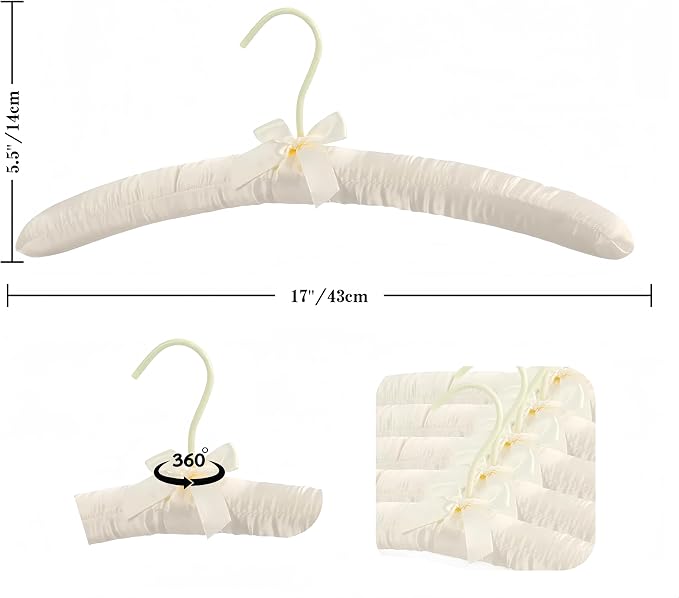 5Pcs 17 Inch Black Satin Padded Hangers - Image 2