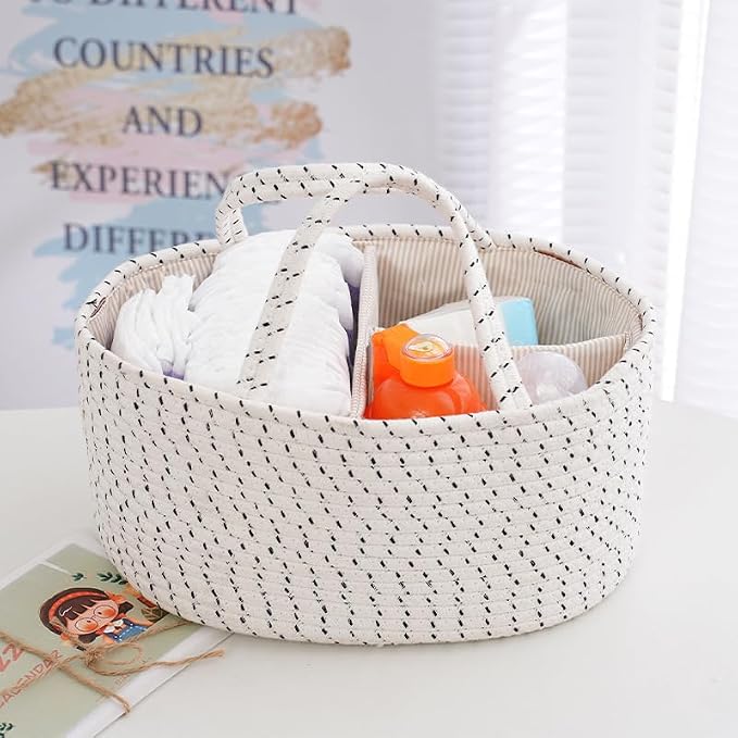 Portable Nursery Basket Woven Diaper Caddy - Image 2