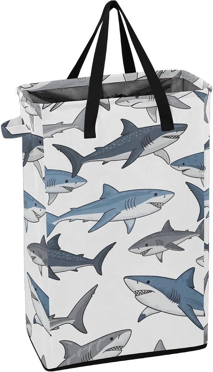 Sharks Gray Blue White 48L Collapsible Laundry Basket Durable Fabric by ODAWA