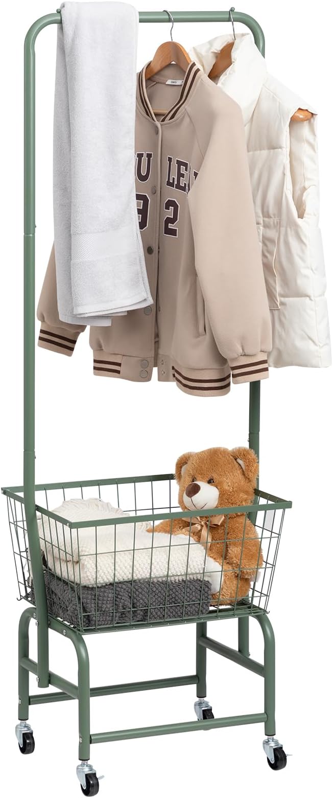 ALIMORDEN Laundry Cart with Clothes Rack, Rolling Laundry Butler with Wire - Image 6