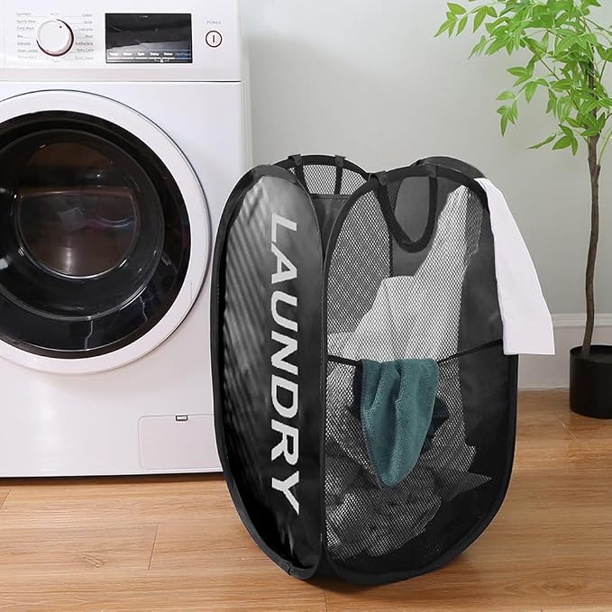 Pop Up Laundry Hampers, Collapsible Mesh Laundry Baskets, 2 Pack Black Clothes - Image 4