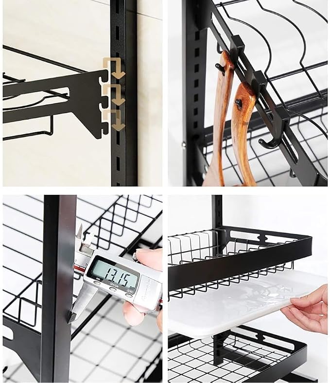 3 Tier Black 201 Stainless Steel Kitchen Wall-Mounted Dish Drying Rack Drain - Image 3