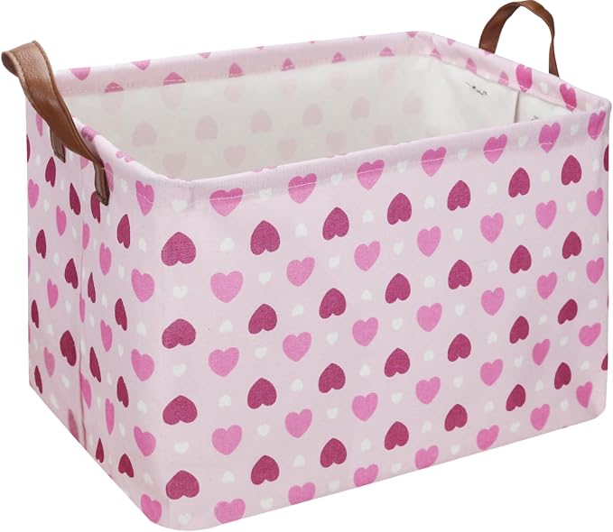 Rectangular Pink Heart Gift Basket Empty, Fabric Storage Basket by NTAOHAMPER