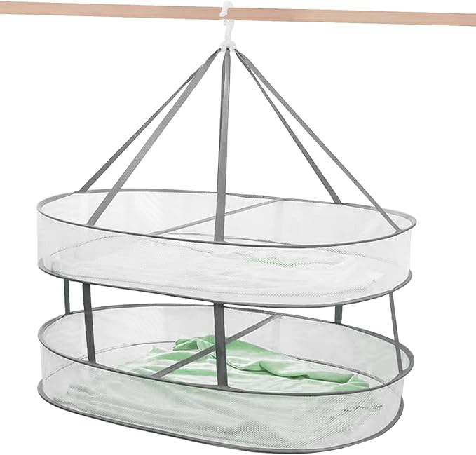 2 Tier Clothes Drying Rack Foldable, 31.5" Mesh Clothes Hanging Dryer, Space by WEISGJA