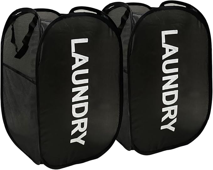 Pop Up Laundry Hampers, Collapsible Mesh Laundry Baskets, 2 Pack Black Clothes - Image 9
