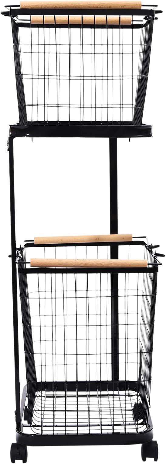Laundry Basket with Wheels, 2 Tier Wire Laundry Cart Rolling Hamper Dirty - Image 5