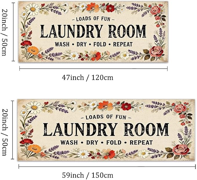Laundry Room Rug Runner 20"X59" Boho Flower Non Slip Laundry Rugs and Mats - Image 2