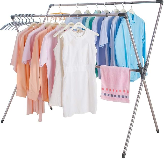 BAOYOUNI Double Poles Folding Clothes Drying Rack Stainless Steel Expandable - Image 2