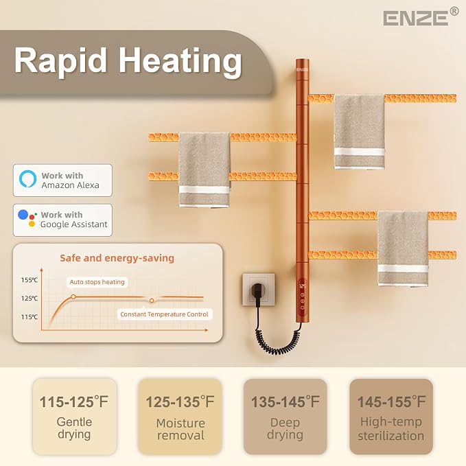 ENZE Smart Rotating Heated Towel Rack - Image 5