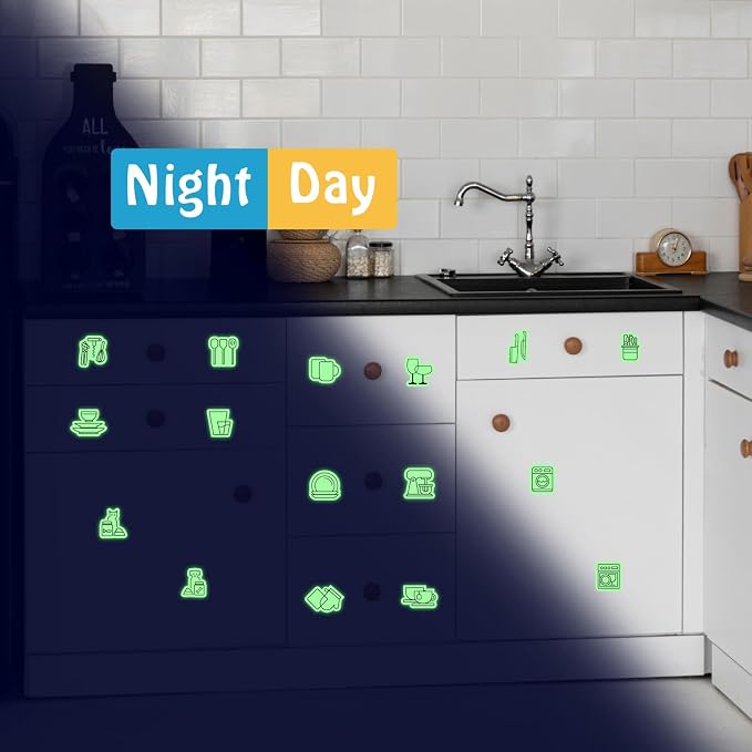 52 PCS Kitchen Labels Kitchen Cabinet Glow in The Dark Decals Kitchens Closet - Image 6
