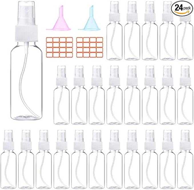 24 Pcs Spray Bottles 2oz / 55ml Clear Empty Mini Spray Bottles Refillable by E-accexpert