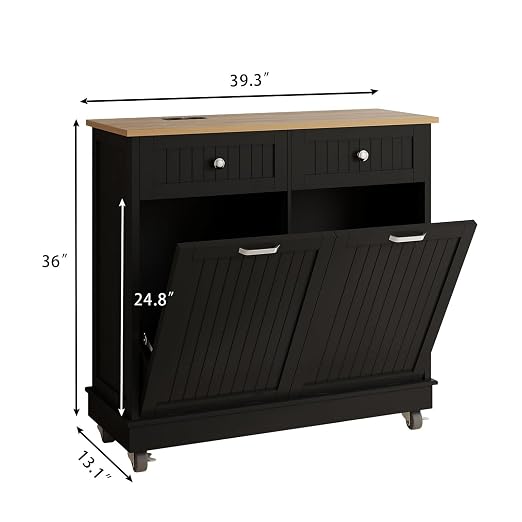 20 Gallon Double Wooden Kitchen Trash Can Cabinet - Image 2