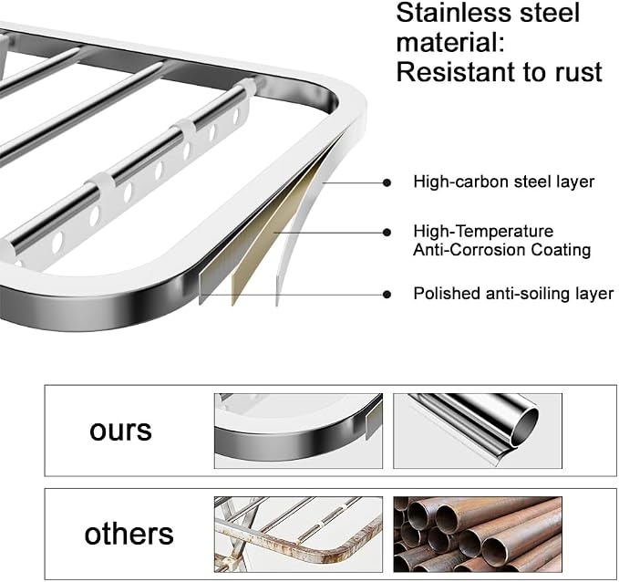 MIKEE Clothes Drying Rack, Stainless Steel Foldable Laundry Drying Rack - Image 3