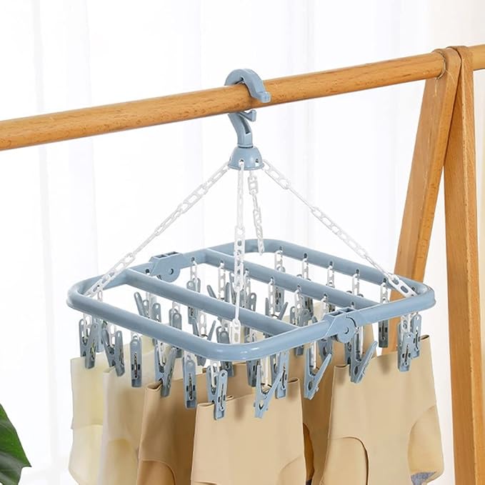 32 Clips Folding Laundry Hanger, Laundry Drying Rack Folding Sock Hanger - Image 6