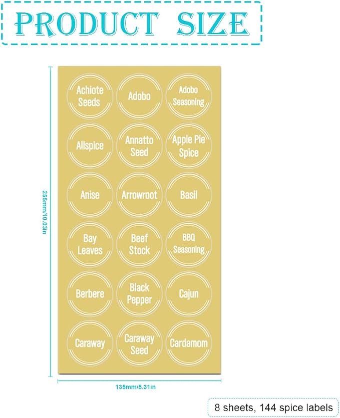 144 Pcs Transparent Spice Labels, Numbers - Image 2