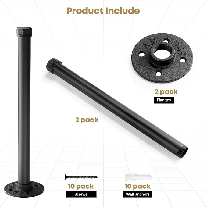Industrial Pipe Clothing Rack 12 Inch 2 Pack, Wall Mounted Closet Rod-Pipe - Image 5