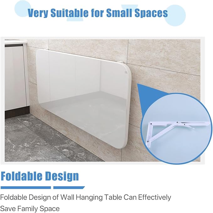 Wall Mounted Folding Table For Laundry Room Heavy Duty Drop Down Table White - Image 7