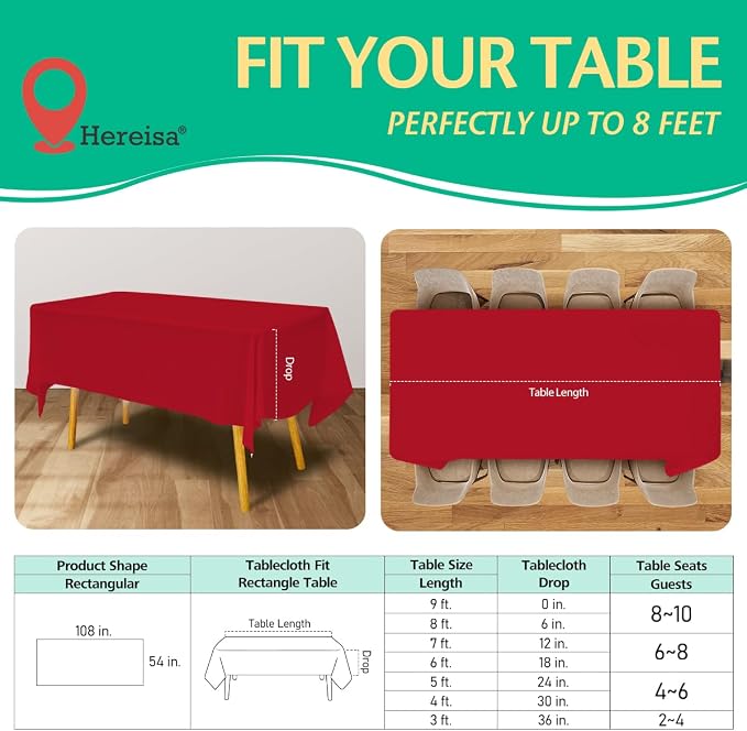 Disposable Red Plastic Tablecloth 54x108 Inch, 10-Count Waterproof Rectangle - Image 2