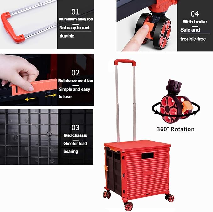 Foldable Utility Cart Folding Portable Rolling Crate Handcart Shopping Trolley - Image 6