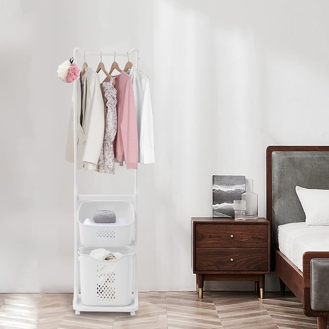 Laundry Sorter Cart with Clothes Rack 2 Layer Laundry Hamper Basket with - Image 5