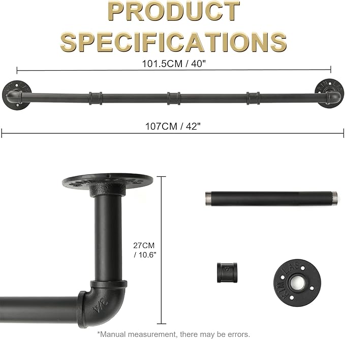 Industrial Pipe Clothing Rack, Wall Ceiling Mounted Clothes Garment Rack 40'' - Image 3