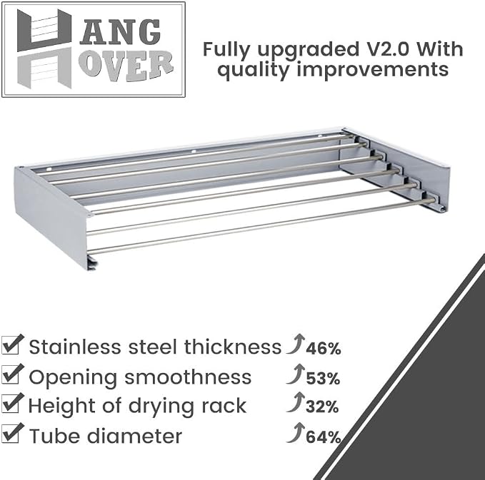 Wall Mounted Foldable Drying Rack 40" Elegant Matte Invisible Hanger | an - Image 6
