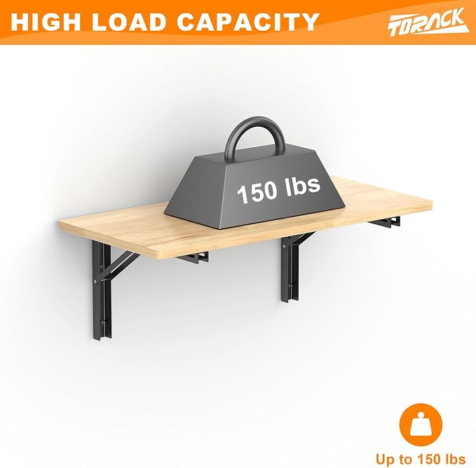 TORACK Heavy Duty Wall Mounted Folding Workbench, Space-Saving Collapsible Wall - Image 4