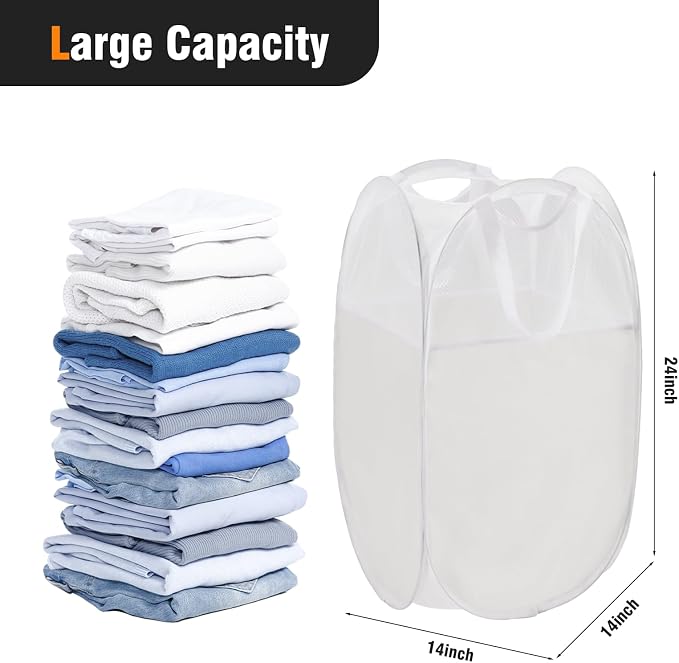 TECHMILLY Pop Up Foldable Laundry Basket, Mesh Laundry Hamper - Image 2
