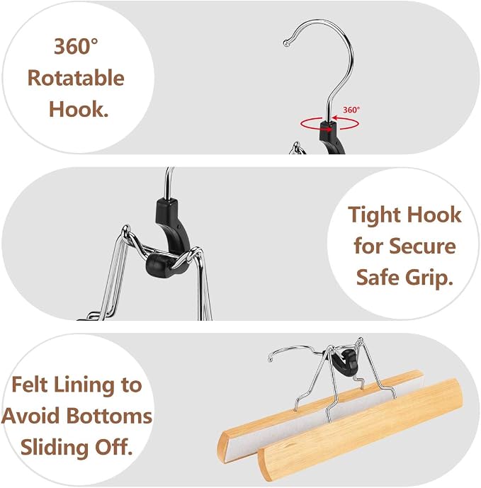 AMKUFO 20 Pack Natural Wooden Pants Hangers - Image 5