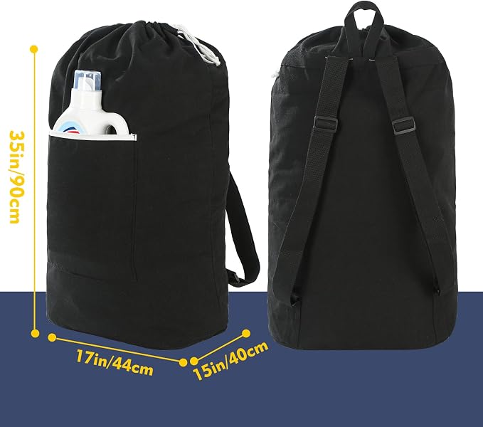 Canvas Laundry bag, Washable Laundry backpack, Adjustable Straps, Large Front - Image 2
