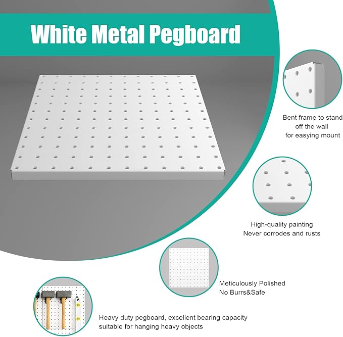 Peg Board, 4 Pack Metal Pegboard Panels White Pegboards Wall Organizer - Image 5