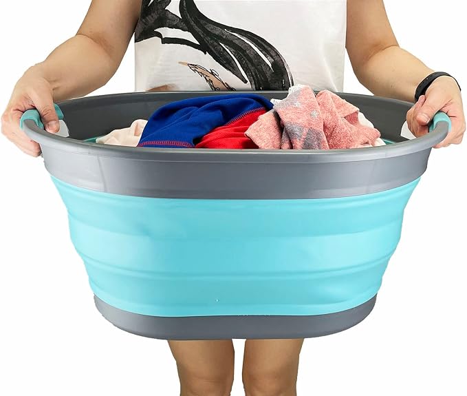 SAMMSAMMART 28L Set of 2 Oval Collapsible Plastic Laundry Basket - Image 8