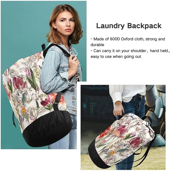 VIGTRO Laundry Bag Backpack Hamper Basket Large Heavy Duty Summer Flower Plant - Image 7