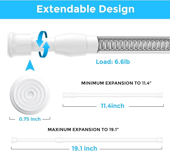 2PCS Small Tension Curtain Rod 11 to 19 Inch, Loaded Expandable Spring Curtain - Image 3