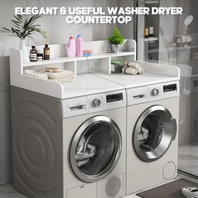 54"x27.5" Washer and Dryer Countertop Shelf, Double-Layer Wooden Laundry Topper - Image 2