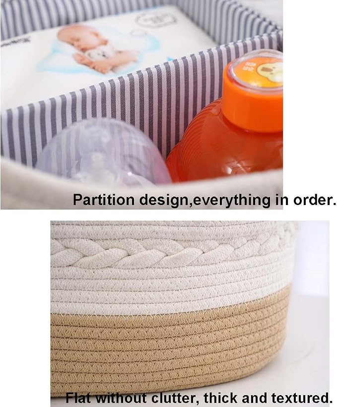 Large Cotton Rope Diaper Caddy Boho Diaper Storage Portable Car Organizer - Image 4